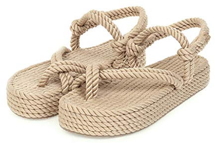 Neue Sommer-Frauen-flache Sandalen-beiläufige Seil-weibliche Keil-Strand-Schuh-Frauen-bequeme Plateau-Sandalen für Mädchen (Größe: 8,5 Code) (B 9,5 Code)