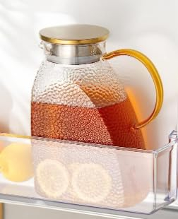 Carafe en verre 1500 ml, pichet en verre avec couvercle en acier inoxydable, carafe à eau en verre durable, carafe réfrigérante pour thé glacé, eau chaude et froide, café, lait, jus (transparent)