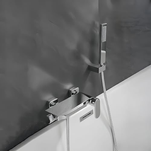 Badewannenarmatur Wasserfall Mit Handbrause Wasserhahn Badewanne Wandmontage Badarmatur Mischbatterie Badewanne Bad Armaturen Badewanne Messing (Chrom)
