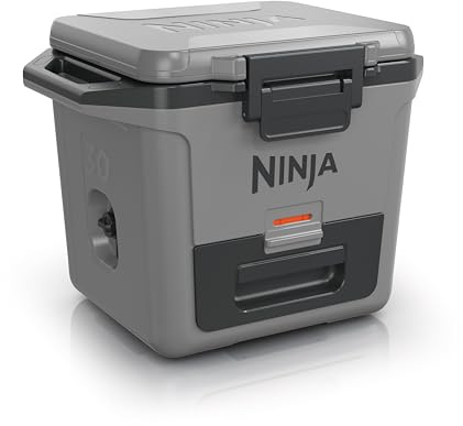 Ninja FrostVault Hard Cooler 30qt/28L, Premium Heavy-Duty Insulated Cool Box, Keeps Ice for up to 5 Days, with Dry Zone integrated Fridge-Temp Dry Storage Drawer, Fits 48 Cans, Slate Grey FB131UKGY