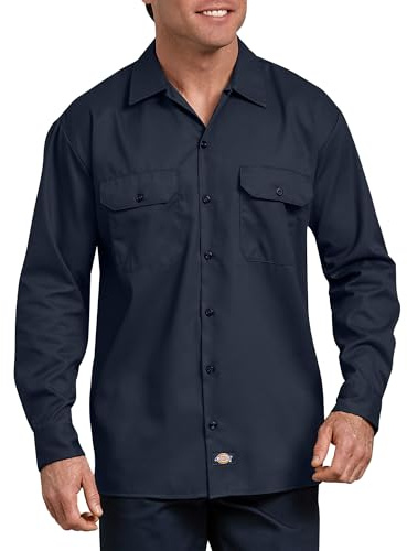 Dickies Flex Relaxed Fit Long Sleeve Work Shirt, Dark Navy, L