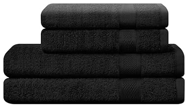 CAMRY Handtücher Set 4-teilig, 2 Badetücher 70x140 cm & 2 Handtücher 50x100 cm, 100% Baumwolle, Oeko-TEX Zertifiziert, Weich & Saugstark - mit Aufhänge, Schwarz