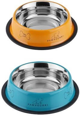Stainless Steel Dog Bowl Pack of 2, Food & Water Bowl for Dogs, Durable Dog Feeding Bowl, Bowls for Medium Dogs, Easy to Clean, Anti-Skid Pet Bowl 24 oz (Orange & Blue)