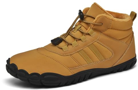 AONEGOLD Barfotaskor, vinter, kvinnor, män, spårskor, varma, fodrade vinterskor, utomhus, halkfria, vattentäta, barfotaskor, Gul 8188, 45 EU