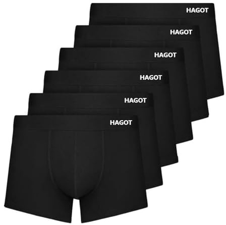 HAGOT 6 Pack Calzoncillos Tipo Bóxer para Hombre, Suaves y Elásticos, M