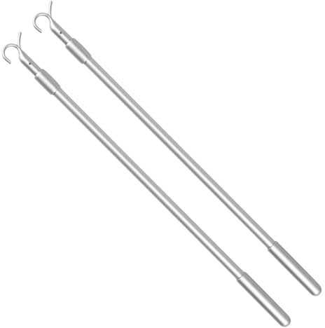 2 Stück Vorhangzugstäbe, 33–61 cm, verstellbare Vorhangstäbe aus Metall, leicht zu ziehen, tragbare Vorhangstange für Fensterrollos, herunter und heraufzuziehen, Kleiderbügelhaken, Vorhangzugstab