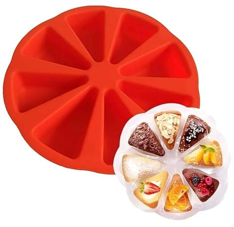 Tabanzhe Silicone Baking Mould-8 Cavity Triangle Pizza Slice Cake Pan Mold Non-Stick Cake Portion Scones Mould for Baking Muffin Tin Cake Chocolate Soap Making Kitchen Accessories(Red)