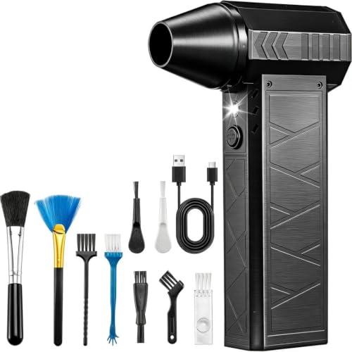 Compressed Air Duster, 180000RPM Electric Air Duster Whit LED Lighting & 9 Brush, 4 Gear Adjustable Turbo Fan, Cordless Air Blower Rechargeable, Air Duster for PC/Laptop/Keyboard/Car/Home Cleaner