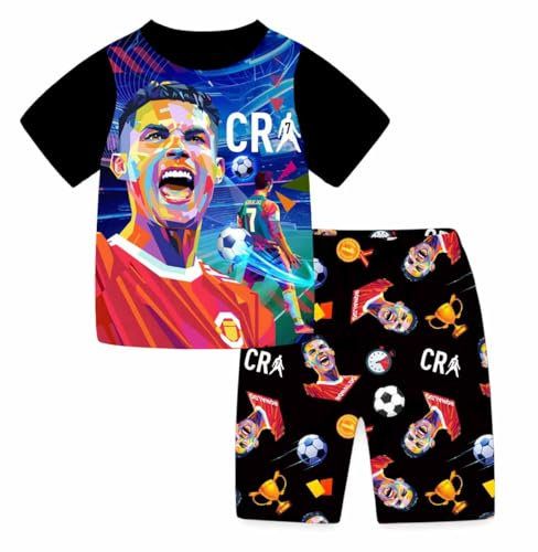 Suyaluoi Boys Pyjamas Ronaldo No.7 Fans Cotton Homewear Pajama Set Long Sleeve Casual Football Nightwear Pjs Set (UK, Age, 6 Years, 7 Years, Regular, short blue)