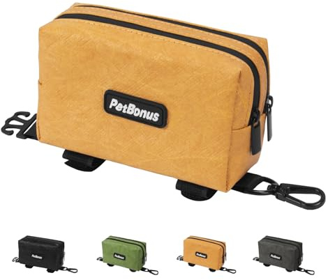 PetBonus Kotbeutelspender für hunde, Wasserdichter Hundekotbeutelspender für Hundeleine, Robuster Leckerlitasche für Hunde inkl. 15 Kotbeutel (Braun)
