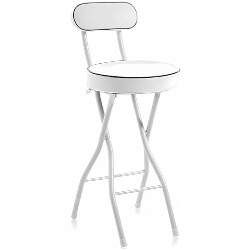 Sgabello Pieghevole Portatile da 22/24/26 Pollici con Schienale, Sedia Sgabello Pieghevole in PU per Dormitorio Cucina Giardino(White,60cm/24in)