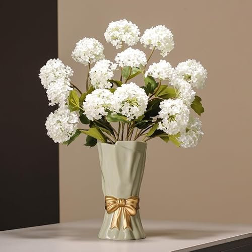 Vase Vert en Céramique, Bohème Vase Décoratif - Décoration Salon Moderne pour Fleurs Fraîches/Séchées, Chambre, Cuisine, Table, Balcon