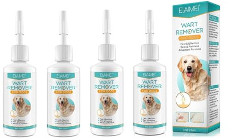 Lot de 4 anti-verrues pour chien – Anti-verrues pour chien pour tous les types de chiens et chiens de petite, moyenne et grande taille, chaque flacon de 20 ml, anti-verrues puissant pour chiens