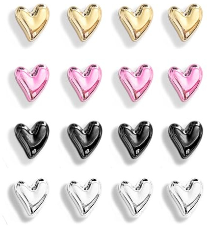 Janlifian 16PCS Fridge Magnets Cute Love Heart Magnet Set 2.1cm Small Heart Decorative Magnets Funny Office Whiteboard Magnetic Stickers Decoration Gold Pink Silver Black 4 Colors