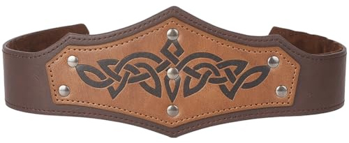 GORGECRAFT Mittelalterlicher Kunstleder Kopfschmuck Sienna Retro Lederreif Renaissance Verstellbares Wikinger Stirnband Cosplay Kostümzubehör Geprägtes Stirnband Mit Eisen Kopfring Für Männer Und Frau
