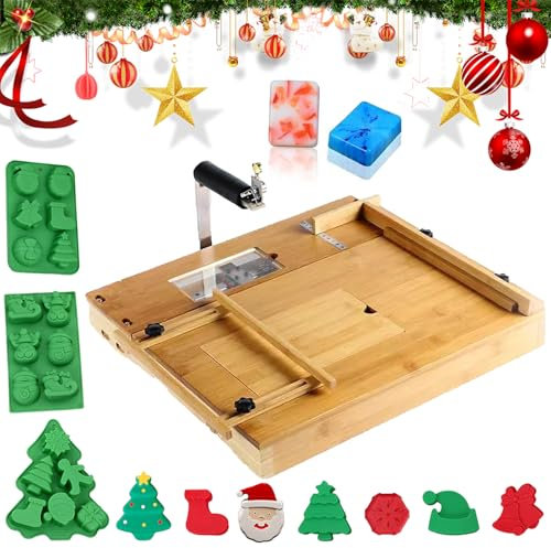 YXZQLOZ Soap Cutter with Hidden Storage Box,Double Scale Markings,Metal Soap Bar Cutter,Bamboo Soap Cutter Molds, Soap Making Kit,for DIY Soap Cheese Candle Making