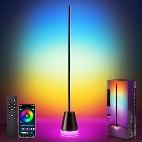 Ledronix LED Stehlampe für Wohnzimmer, App & Fernbedienung, 68 Szenen 16 Millionen Farben mit Musik-Synchronisation und Timer, Dimmbare Stehlampe mit Farbwechsel und Leuchtendem Sockel