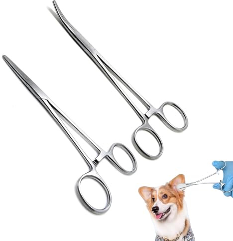 2 Pcs Professional Straight Hemostat, Hemostat Forceps, Dog Grooming Scissors, Piercing Forceps, Tainless Steel Dog Ear Hair Puller ，Stainless Steel Tweezers Multipurpose Pincers DIY Crafting – Pet,