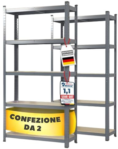 casa Pura Set di 2 scaffale per carichi Pesanti, 60x120x200 cm, con Struttura in Acciaio, Portata Fino a 750 kg, 5 Ripiani Regolabili, Colore: Grigio