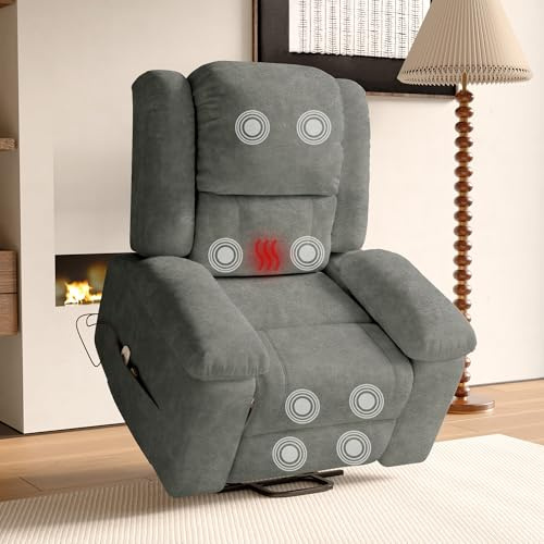 LIVLUX Poltrona massaggiante elettrica, sedia sollevatore elettrica con funzione massaggio e calore, con tasche laterali e poggiapiedi estensibili, divano relax reclinabile (grigio)