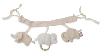 Jollein Barnvagnskedja – Elephant Tales – elefanttygfigurer – barnvagnsleksak – tygband för fastsättning – sensoriska leksaker för resor – babyleksak – handtvättbar – 30 cm