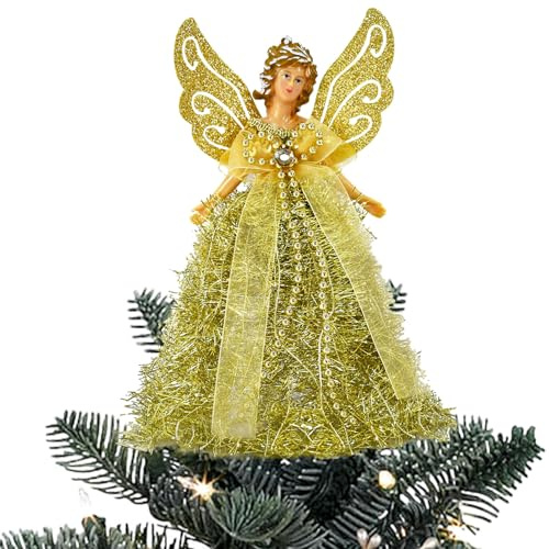 Ange d'arbre De Noël - 20cm Topper De Sapin | Or Fée Ange Pointes De Noël | Sommet Sapin De Noel pour Décoration De Noel Bar De Fête