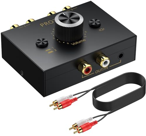 PROZOR Commutateur Audio Bidirectionnel 3.5mm & RCA - 2-en-1/1-en-2 avec Bouton Muet - Aucune Alimentation Requise