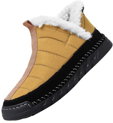Generisch Snow Boots Men's Winter Boots Warm Lined Boots Slip On Ankle Boots Retro Winter Boots Walking Shoes Thick Sole Bootie Trekking Boots Slip-On Boots for Outdoor Hiking, yellow, 9.5 UK