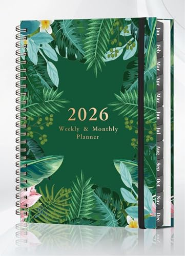 2026 Diary A5 Week to View | Monthly & Weekly Planner with Tabs, Pocket & Notes | UK Holidays | Spiral Bound with Elastic | Personal Organiser Jan–Dec 2026 (ForestGreen)