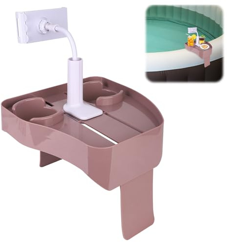 Fukaisu Bandeja para Soporte Teléfono, Bandeja Ajustable SPA con Dos Portavasos y Orificios de Drenaje Antideslizante para Piscinas Inflables Jacuzzis Elevados y Spas al Aire Libre