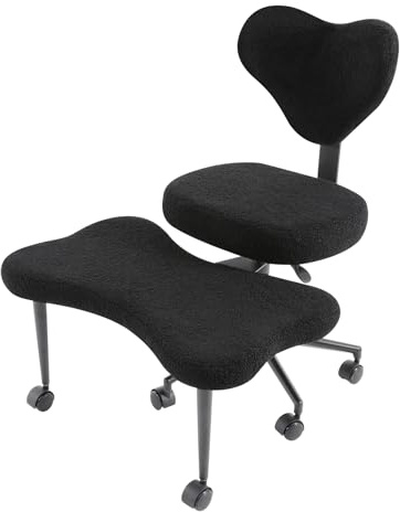 MIIWWOWO Bürostuhl mit Kreuzbeinen & 7 Rollen, Rückenlehnen & Sitzkissen Höhe Verstellbare, Ergonomischer Kniestuhl Meditationsstuhl für Mehrere Sitzpositionen, 330 LBS (Schwarz)