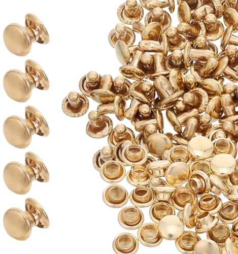 TOYANDONA 100 Broches a Presión Redondos de Metal Doble Tapa, Remaches Sólidos de Cobre Dorado 5x5 Mm, Kit 100 Piezas para Manualidades en Cuero, Costura, Reparación de Bolsos y Ropa