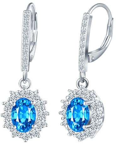 CPSLOVE Orecchini di Pietre Preziose per Donna, Pendenti d'orecchio in Argento 925 con Zirconia Blue Ovali, Cerchi con Chiusura Francese, Gioielli Moda da Matrimonio e Quotidiano