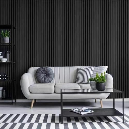 CholasX Slat Acoustic Wall Panels 2400 x 600mm — Wood Veneer Sound Absorbing Wall Panelling, Feature Wall MDF Panels for Home Cinema & Office - Wall and Ceilings - Black Oak