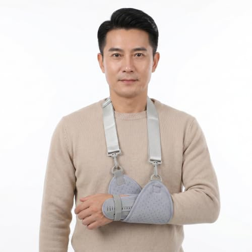 Faxianther Handgelenkbandage mit Armschlinge Handgelenkstütze Verstellbare Stützbandage für Handgelenk und Arm Atmungsaktive Handgelenkschiene Stützband Handgelenkschoner (Grau+Links)