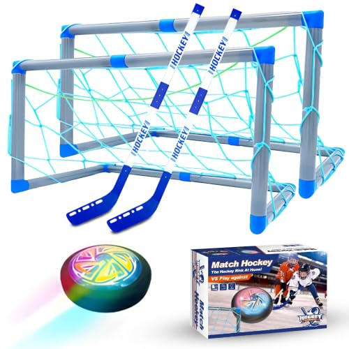 Hover Football Hockey Set With Goals, Air Powered Hover Football Gifts For Boys, Girls & Kids, Light-Up Football Boy Toys for 4 5 6 7 8 9+ (Batteries Not Included)