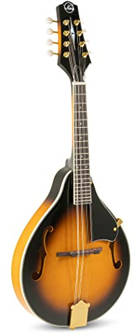 GEWA Mandoline A-2 Premium - Massive Fichtendecke - Ahornboden geflammt - Purpleheart Griffbrett - Goldene Mechaniken - Inkl. Premium Koffer - Vintage Sunburst Hochglanzlackierung