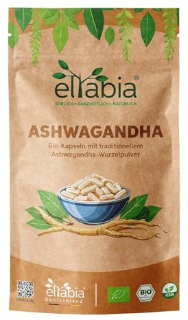 Bio Ashwagandha Kapseln 200 Stück | Hochdosiert 1500mg Tagesdosis | Indischer Ginseng 100% rein ohne Zusatzstoffe und Vegan | Schlafbeere-Kapseln ideal für unterwegs