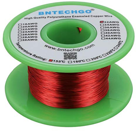 BNTECHGO 32 AWG magnettråd – emaljerad koppartråd – emaljerad magnet lindningstråd – 113 g – 0 cm diameter 1 spole röd temperaturklassificering 155 ℃ Används ofta för transformatorer induktorer