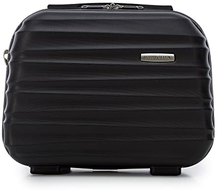 WITTCHEN Kosmetikkoffer Reisekoffer Handgepäck Kabinengepäck Rollkoffer Hartschale aus ABS Reisegepäck Kulturbeutel Kosmetiktasche Damen Groove Line schwarz Lufthansa/Eurowings/Condor