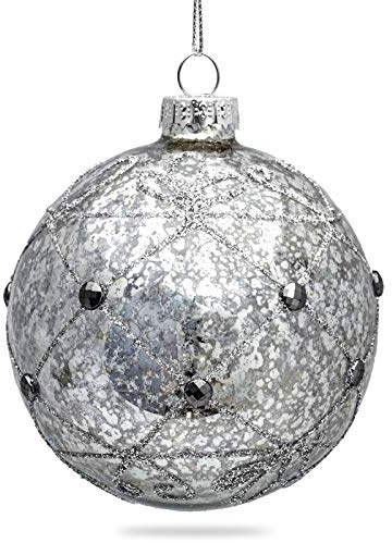 SIKORA Highlights 4er Set ausgefallene Christbaumkugeln aus Glas Weihnachtskugel Christbaumschmuck 8cm, Farbe | Modell:Modell Prag antik Silber, Höhe in cm:8 cm