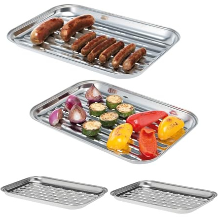 bremermann Grillschale, Grillpfanne Edelstahl, ca. 35 x 24,5 cm, 4 Stück