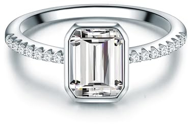 Trilani Damen Ring 925/- Sterling Silber | rhodiniert, Solitärring, Zirkonia, weiß, Smaragdschliff