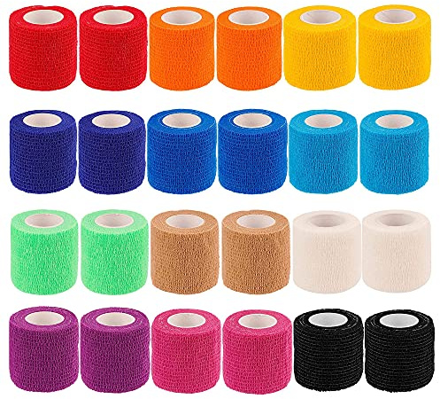 24 Pack Self Adherent Cohesive Wrap Bandages 2 Inches X 5 Yards, First Aid Tape, Elastic Self Adhesive Tape, Athletic, Sports wrap Tape, Bandage Wrap for Sports, Wrist, Ankle (Rainbow Color)