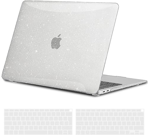 TECOOL Hülle Kompatibel mit MacBook Air M1 (A2337) / MacBook Air 13 Zoll Retina 2020 2019 2018 (A2179 A1932), Ultradünne Schutzhülle Hartschale Case mit Tastaturschutz (EU Layout), Glitzer Klar | A2337 A2179 A1932, Ultradünne Schutzhülle, Snap-on Hardcase, Ohne Logoausschnitt, 2 St. EU Tastaturschutz