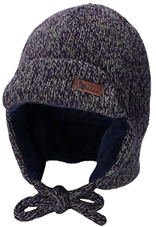 Sterntaler Fliegermütze für Baby Jungen - Strickware aus Teddy mit Ohrenklappen und Bindeband - Marine, 49