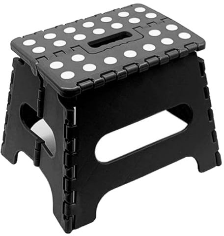 AC - Taburete Plegable - Fabricado en PVC - Multiusos de plástico Resistente y Duradero. Ideal para escuelas, guarderías u hogar. - 21 x 17 x 18 cm - Negro
