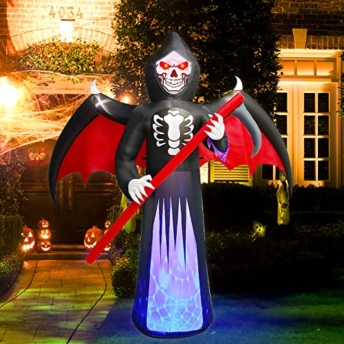 Kalolary 7,87 ft große aufblasbare Geister mit Sichel – Halloween-Totenkopfgeister für Garten, Rasen und Horror-Partydekorationen