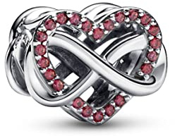 PANDORA Familie Unendlichkeit Rotes Herz Charm aus Sterling Silber mit roten Zirkonia - Kompatibel mit PANDORA Moments Armbänder