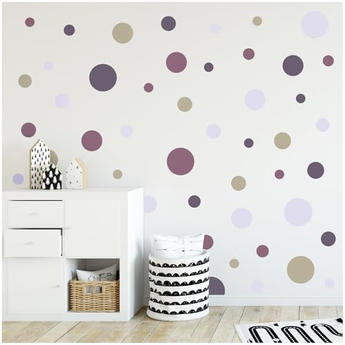 yabaduu Kreise Set 120 Stück Punkte Wandtattoo Kinderzimmer Schlafzimmer Babyzimmer Aufkleber Folie Deko Selbstklebend für Junge Mädchen Pastell Y068 (Y068-4 Lila Aubergine Flieder)